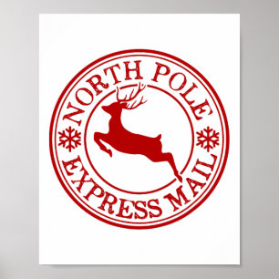 Retro Old Fashired North Pole Express Mail Reinde Poster