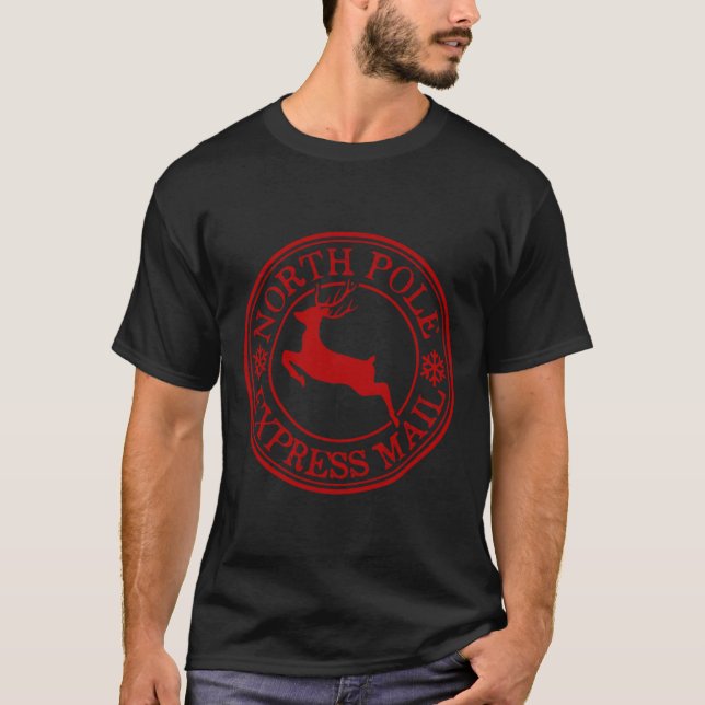 Retro Old Fashired North Pole Express Mail Reinde T Shirt (Framsida)
