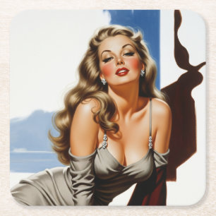Retro Old Hollywood BeSnyde Blonde Woman Underlägg Papper Kvadrat