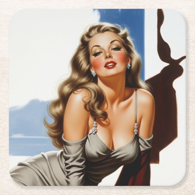Retro Old Hollywood BeSnyde Blonde Woman Underlägg Papper Kvadrat (Framsidan)