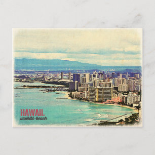 Retro Old look Hawaii Oahu Island Waikiki Beach Vykort