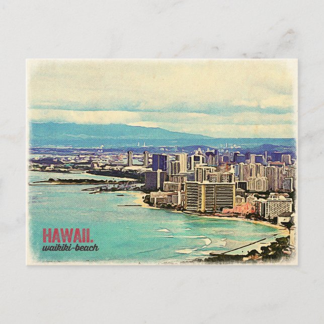 Retro Old look Hawaii Oahu Island Waikiki Beach Vykort (Framsida)