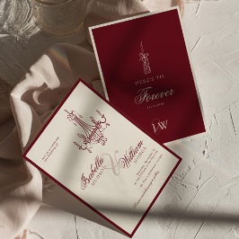 Retro Old Money Deep Red Vintage Classic Wedding Inbjudningar