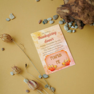 Retro Old Pumpkin Paj Rustic Thanksgiving Dinner Inbjudningar