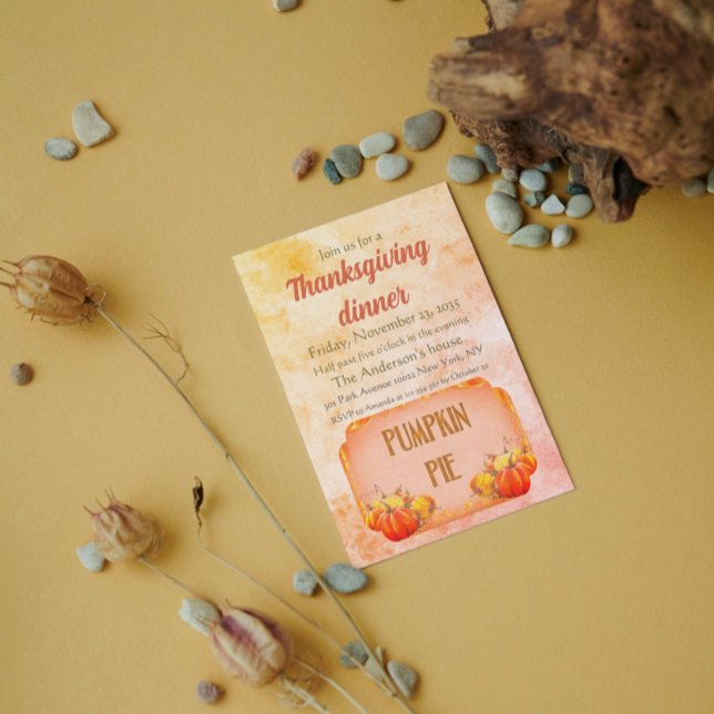 Retro Old Pumpkin Paj Rustic Thanksgiving Dinner Inbjudningar (Skapare uppladdad)