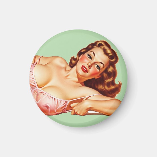 Retro Old school Pin-up Girl Art Magnet (Framsidan)