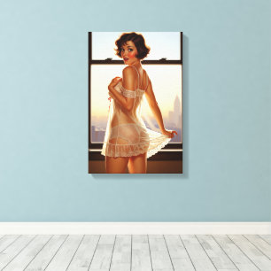 Retro Old school Pin-up Girl Canvastryck