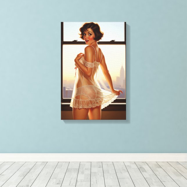 Retro Old school Pin-up Girl Canvastryck (Insitu (trägolv))