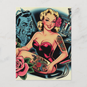 Retro Old school Tattoplin Vykort
