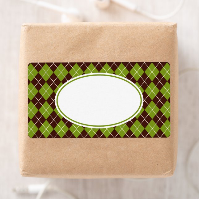 Retro Oliv grönt Argyle Kitchen-affärsetiketter Fraktsedel (Insitu)