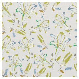 Retro Oliv grönt Lily Flower Mönster Tyg