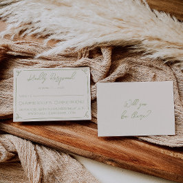 Retro Olive Green Hand Written Drawn Wedding OSA Kort