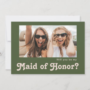 Retro Olive Photo Maid of honor Frieri kort