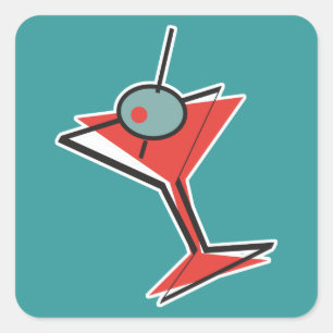 retro olivmartini fyrkantigt klistermärke