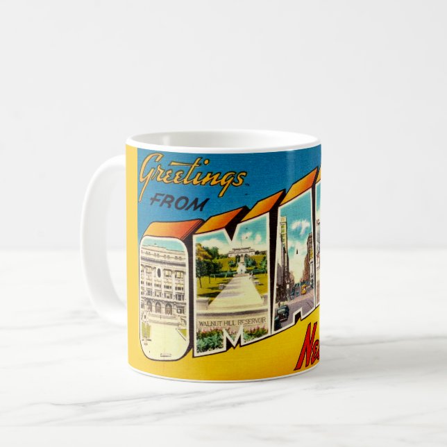 Retro Omaha Nebraska Postcard Kaffemugg (Framsida vänster)