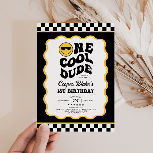 Retro One Coola Boy 1st Birthday Party Inbjudningar