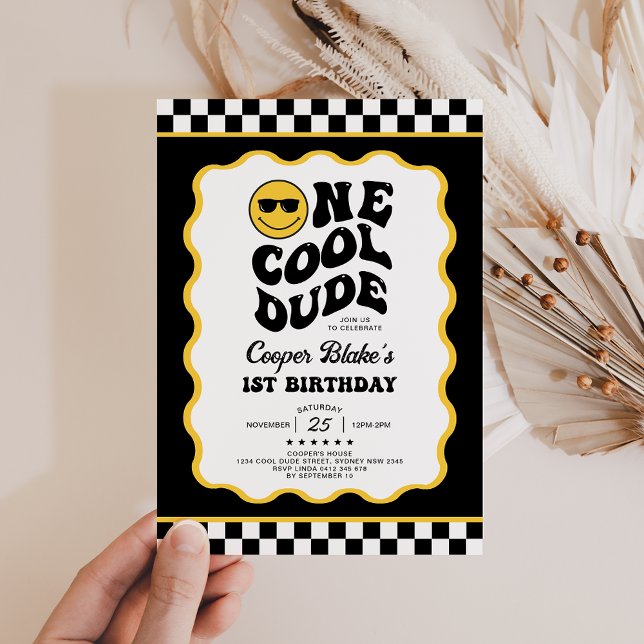 Retro One Coola Boy 1st Birthday Party Inbjudningar (Skapare uppladdad)