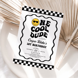 Retro One Coola Boy Första födelsedag Inbjudningar