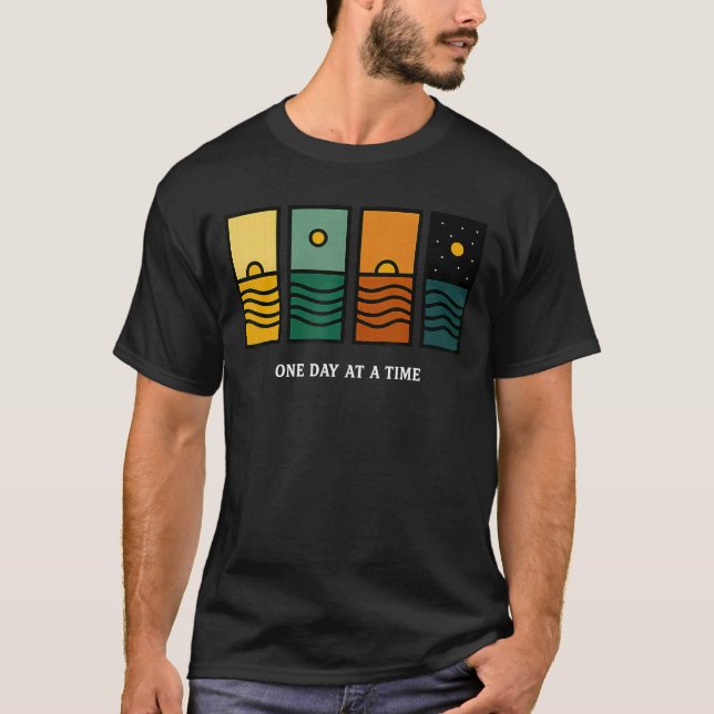 Retro One Day at Aime Motivational Quote Retro Sun T Shirt (Framsida)