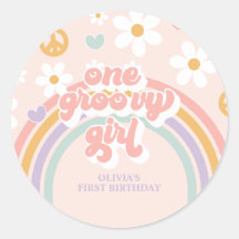 Retro One Groovy Girl Rainbow 1-årsdag