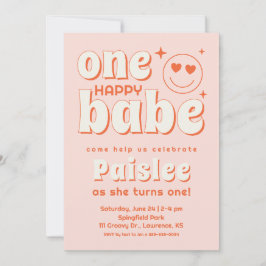 Retro One Happy Baby Första Födelsedagsinbjudan Inbjudningar