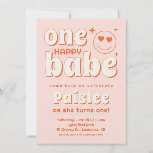 Retro One Happy Baby Första Födelsedagsinbjudan Inbjudningar