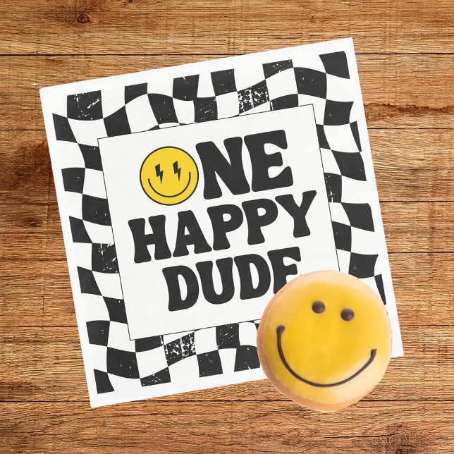 Retro One Happy Dude Smile Face Boy 1st Birthday Pappersservett (Skapare uppladdad)