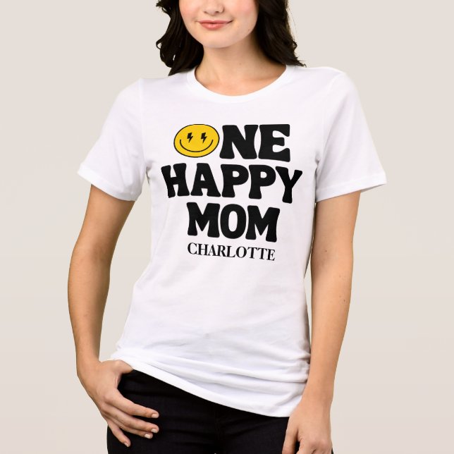 Retro One Happy Mom Smile Face Birthday T Shirt (Framsida)