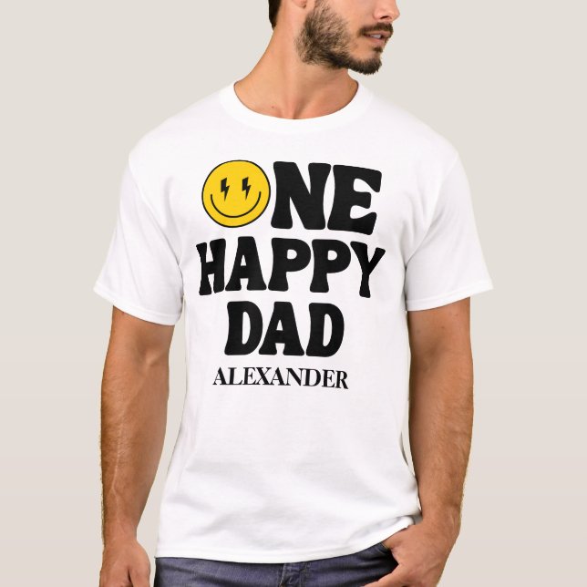 Retro One Happy Smile Face Pappa Födelsedag T Shirt (Framsida)