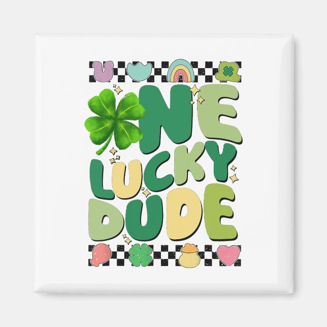 Retro One Lucky Dude St Patricks Day Shamrock Tur Magnet (Framsidan)