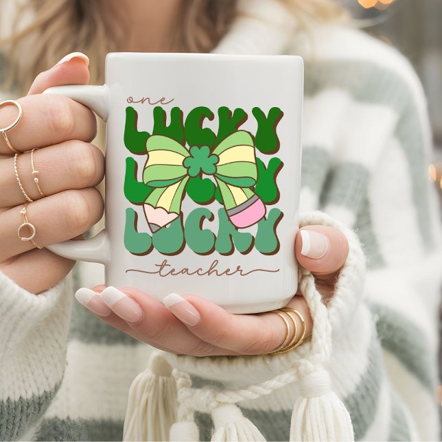 Retro One Lucky Teacher med Coquette Pennbåge Kaffemugg (Skapare uppladdad)