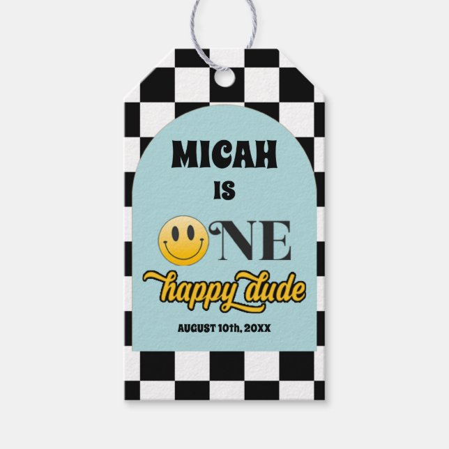 Retro One Lycklig, Tack-Märkrn från födelsedagen Presentetikett (Framsidan)