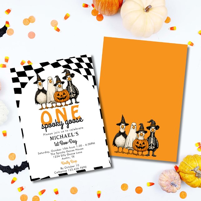 Retro One Spooky Goose Halloween 1-års födelsedag Inbjudningar (Skapare uppladdad)