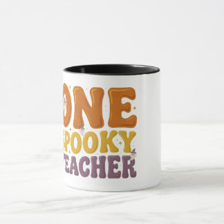 Retro One Spooky Teacher Groovy Halloween Mug Mugg