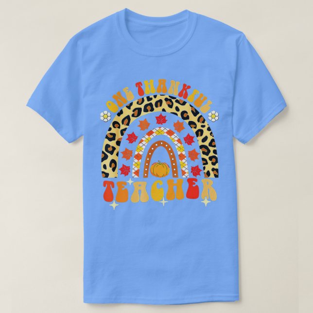 Retro One Thankful Teacher Funny Thanksgiving Rain T Shirt (Design framsida)