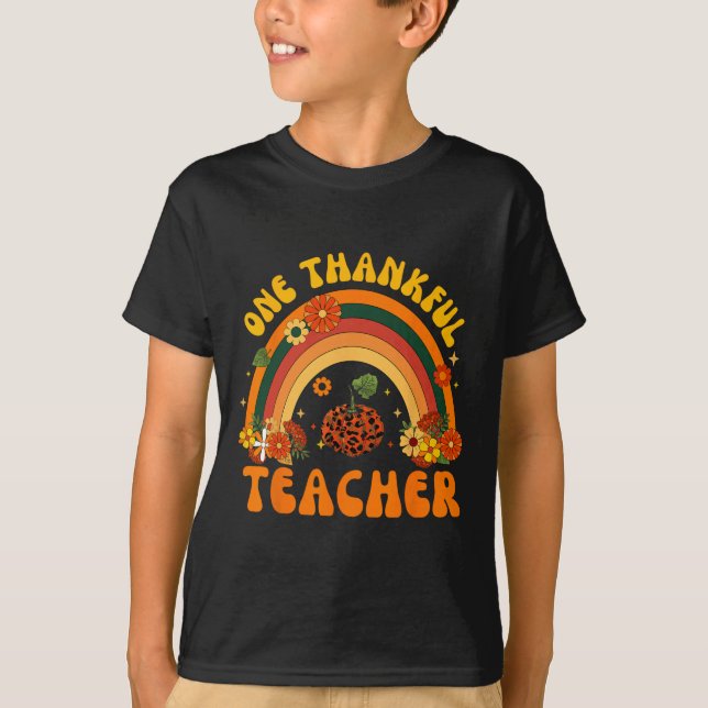Retro One Thankful Teacher Thanksgiving Fall Manar T Shirt (Framsida)