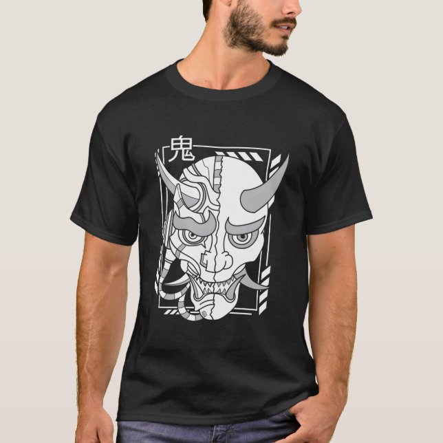 Retro Oni Cyberpunk Samurai Arts Bushido Warrior T Shirt (Framsida)