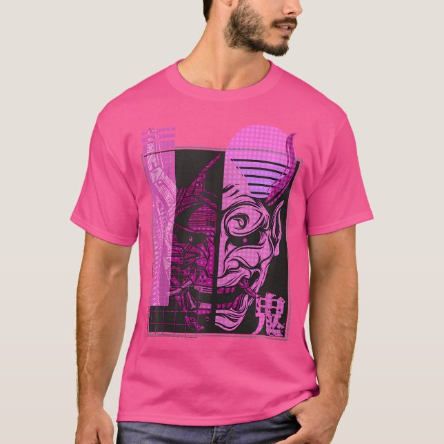 Retro Oni Cyberpunk Samurai Arts Bushido Warrior T Shirt (Framsida)