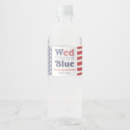 Retro Ons White Blue Bakgård Bröllop Duschar Vattenflaskor Etikett