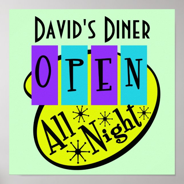 Retro ÖPPEN HELA NATTEN Diner skylt (Framsidan)