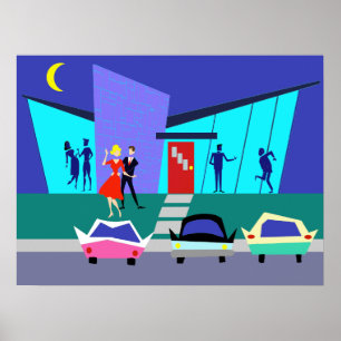 Retro öppen huspartyaffisch poster