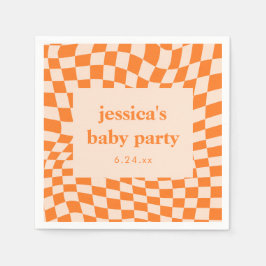 Retro Orange Abstract Checkerboard Baby Shower Pappersservett