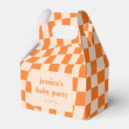 Retro Orange Abstract Checkerboard Baby Shower Presentaskar
