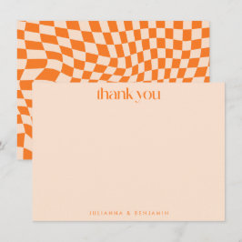 Retro Orange Abstract Checkerboard Wedding Custom Tack Kort