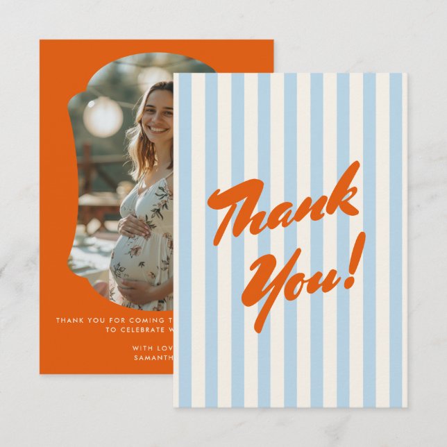 Retro Orange Abstrakt Photo Ram Baby Shower Tack Kort (Fram/baksida)