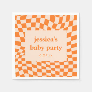 Retro Orange Abstrakt Rutigt Mönster Bebis Shower Pappersservett