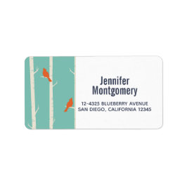 Retro Orange Birds on Birch Träd Illustration Adressetikett