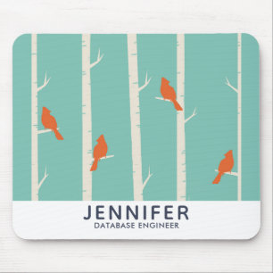Retro Orange Birds on Birch Träd Illustration Musmatta