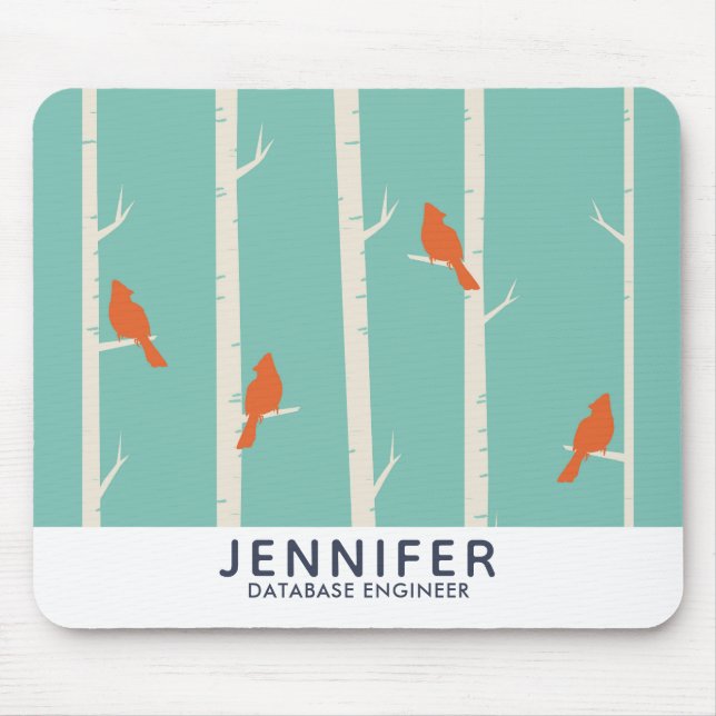 Retro Orange Birds on Birch Träd Illustration Musmatta (Framsidan)