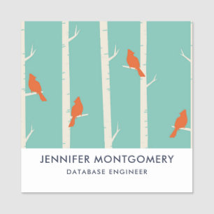 Retro Orange Birds on Birch Träd Illustration Namnbricka